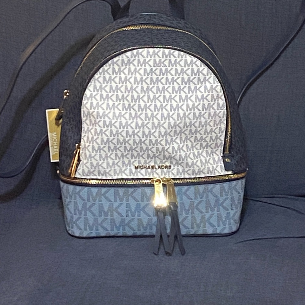 Michael Kors Monogram Blue and White Backpack